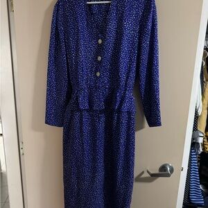 Liz Claiborne Purple vintage Patterned Long Sleeve Dress